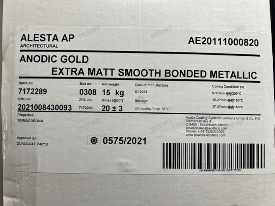 Etiqueta de caja Alesta AP ANODIC GOLD AE20111000820