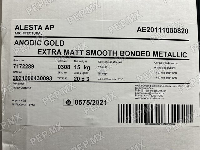 Etiqueta de caja Alesta AP ANODIC GOLD AE20111000820